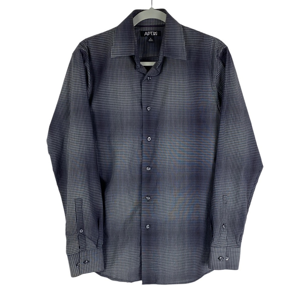 Apt. 9 Striped Checkered Long Sleeve Button‎ Down Shirt Men's Small Black Gray